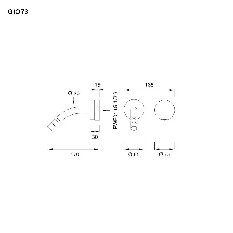cea GIOTTO PLUS Wand-Waschtisch-Eingriffmischer mit beweglichem Perlator, Ausladung:170mm, edelstahl satiniert-GIO73S