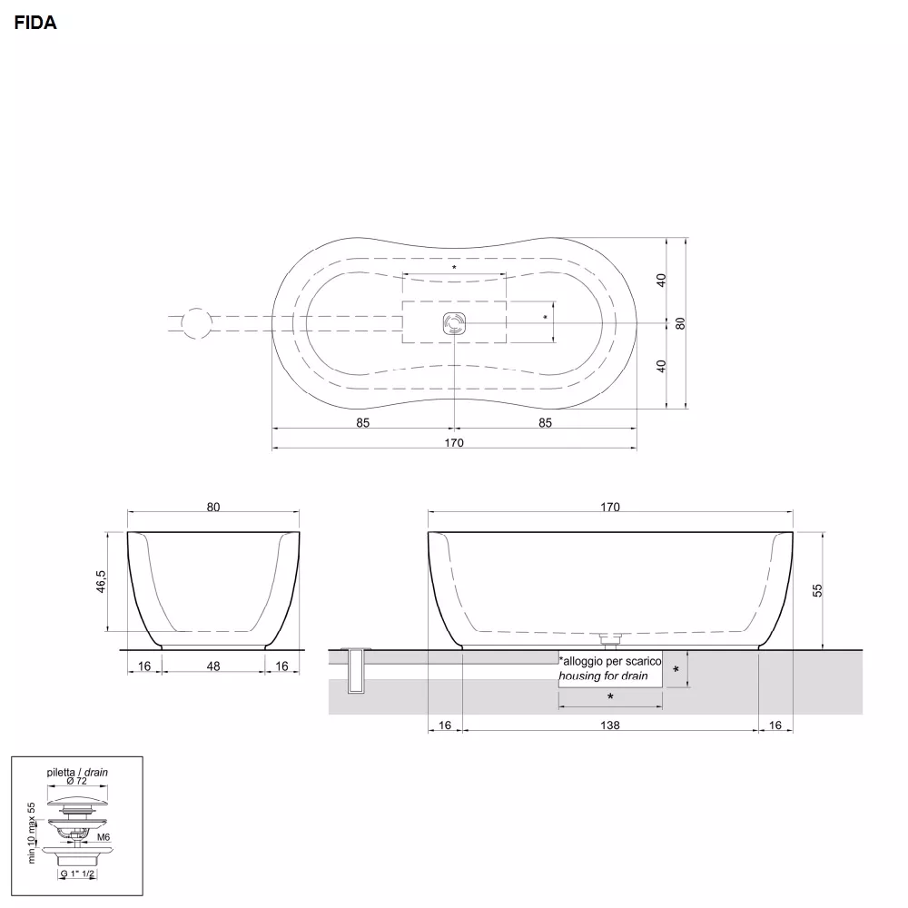antoniolupi FIDA freistehende Oval-Badewanne aus Naturstein, 170x80x55cm, grigio alpi-FIDA-GRIGIOALPI