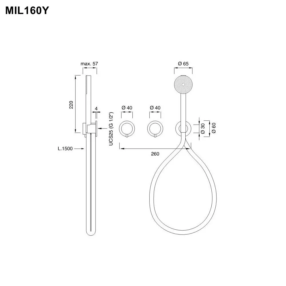 cea MIL 160Y Wand-Brause-Thermostat, mit 2/3-Wege-Umstellung und Rundkopf-Handbrause, Durchmesser: 65mm, edelstahl satiniert, Schlauch weiß - MIL160YWS cea MIL 160Y Wand-Brause-Thermostat, mit 2/3-Wege-Umstellung und Rundkopf-Handbrause, Durchmesser: 65mm, edelstahl satiniert, Schlauch weiß - MIL160YWS