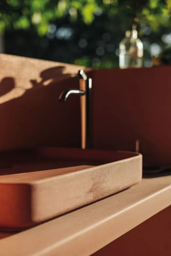 Agape PETRA Aufsatzbecken aus Zement, Breite: 64cm, Tiefe: 42cm, Höhe: 9,5cm, ziegelrot - ACER092730