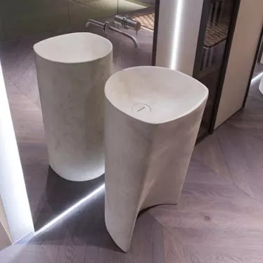 antoniolupi RILIEVO freistehendes Waschbecken aus Naturstein, B:44cm, H:85cm, pietra luna, Ablaufgarnitur pietra luna-RILIEVO