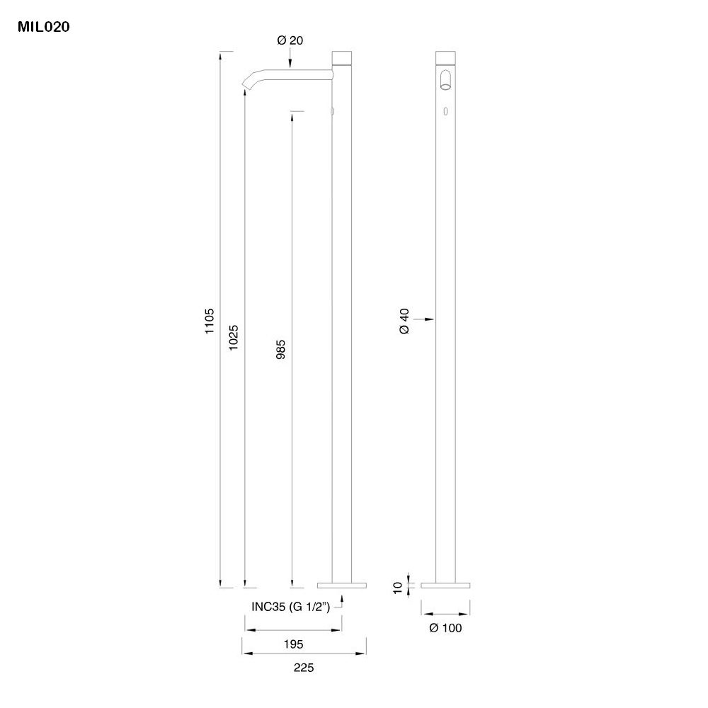 cea MIL 020 freistehende, berührungslose Waschtischarmatur mit Temperaturregulierung, H:1105mm, edelstahl satiniert-MIL020S