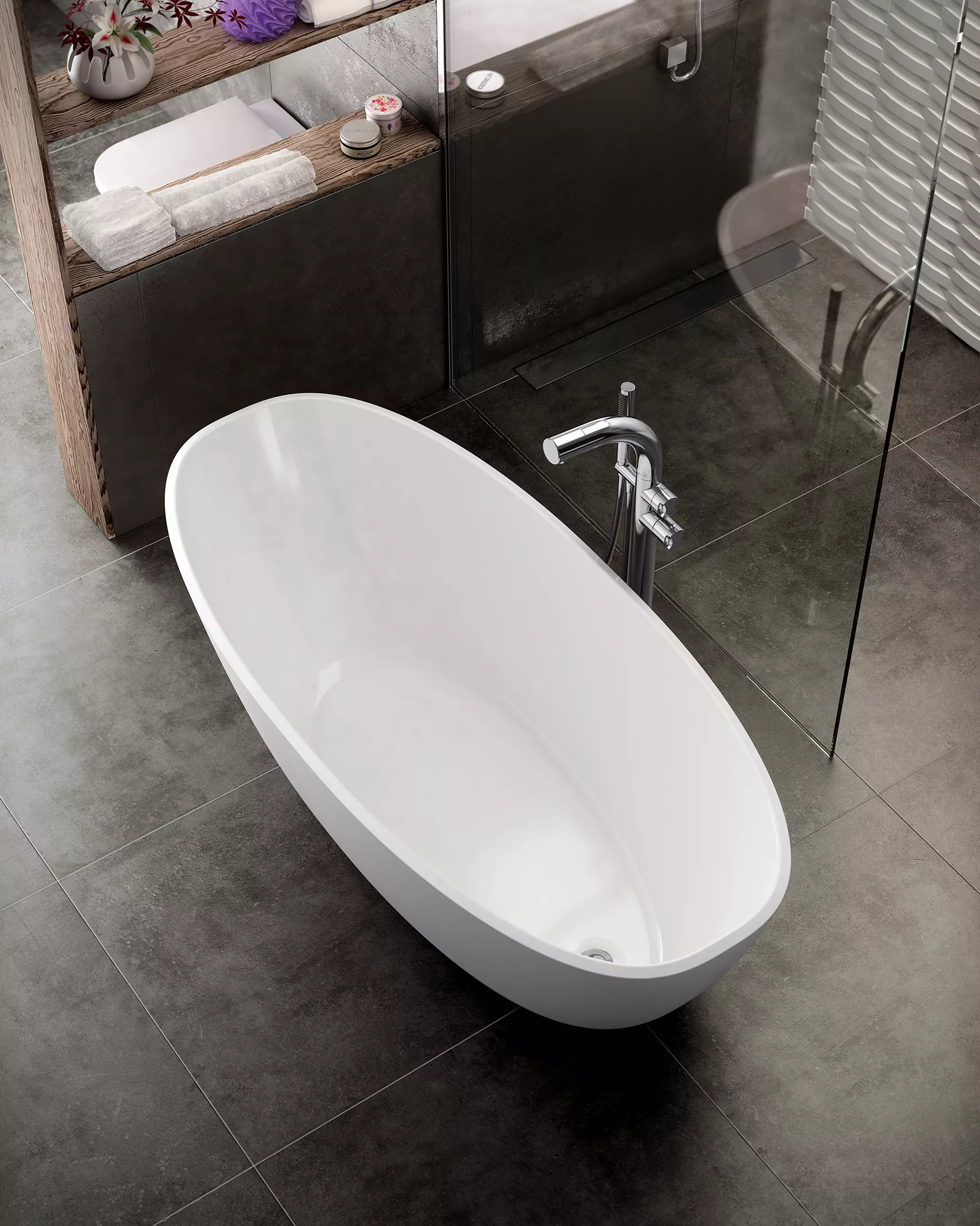 victoria + albert MOZZANO freistehende Badewanne, 165x74x50cm-MOZM-N-SM-NO