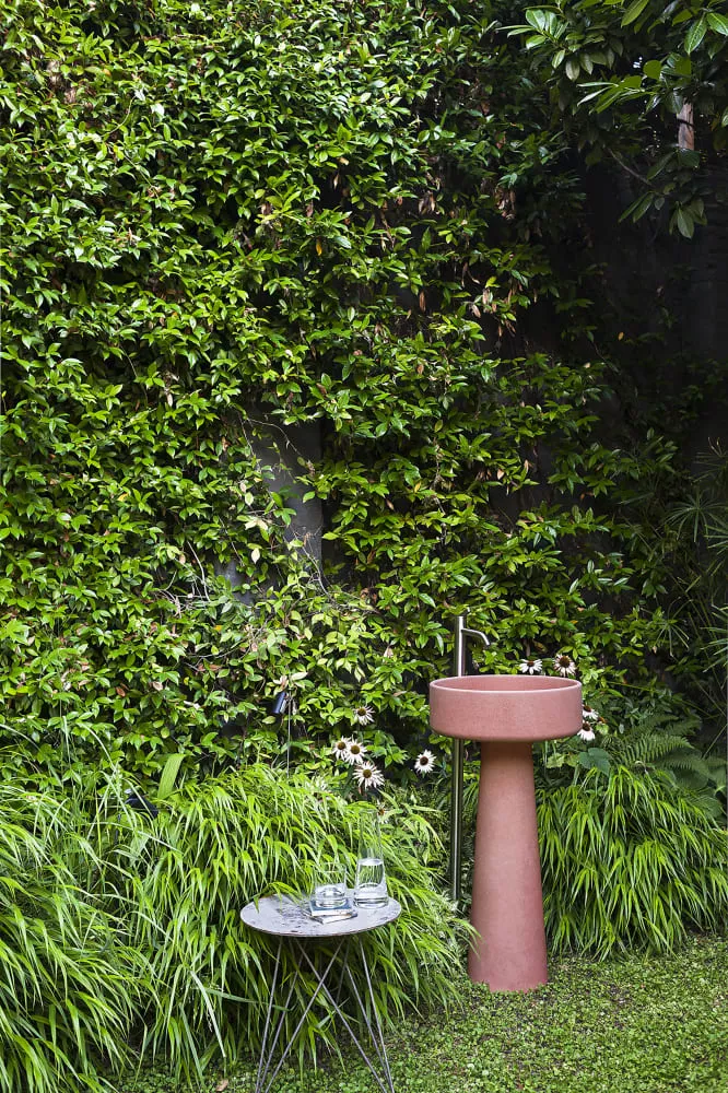 Agape BJHON 1 freistehendes Waschbecken aus Zement für Wandablauf, Durchmesser: 47cm, Höhe: 75,5cm, inklusive Ablaufgarnitur, ziegelrot - ACER1081M730 Agape BJHON 1 freistehendes Waschbecken aus Zement für Wandablauf, Durchmesser: 47cm, Höhe: 75,5cm, inklusive Ablaufgarnitur, ziegelrot - ACER1081M730