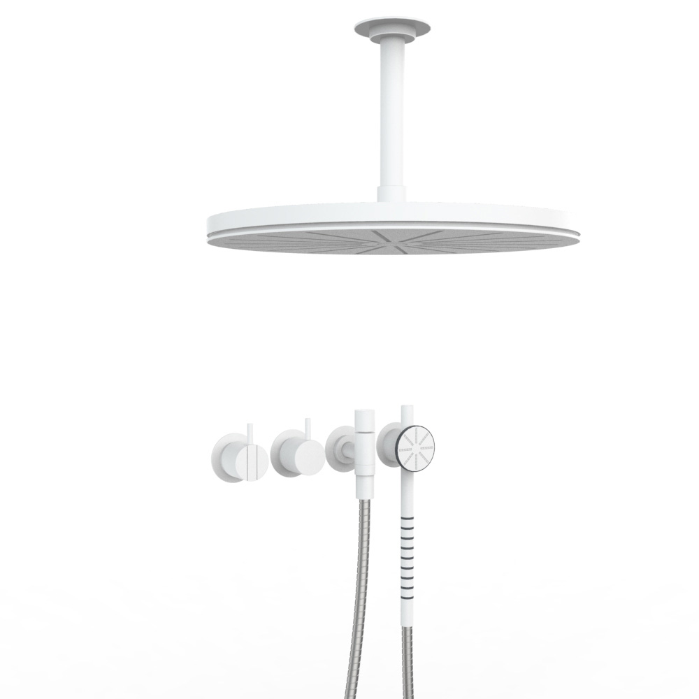 vola 2471S-061A Unterputz-Brause-Einhebelmischer mit 2-Wege-Umstellung, Decken-Regenbrause 060A, Hebel:25mm, weiß matt-2471S-061A-28