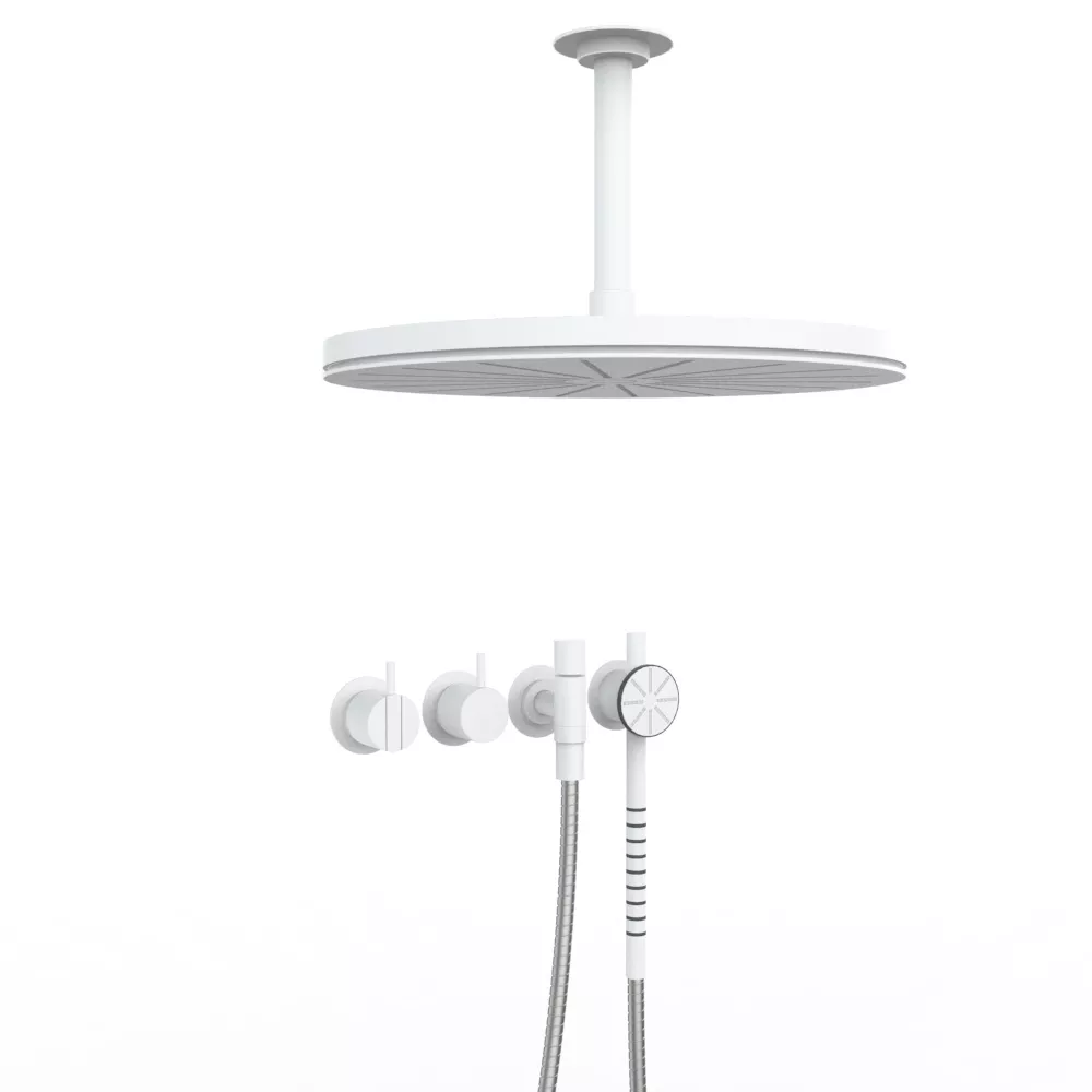 vola 2471S-061A Unterputz-Brause-Einhebelmischer mit 2-Wege-Umstellung, Decken-Regenbrause 060A, Hebel:25mm, weiß matt-2471S-061A-28