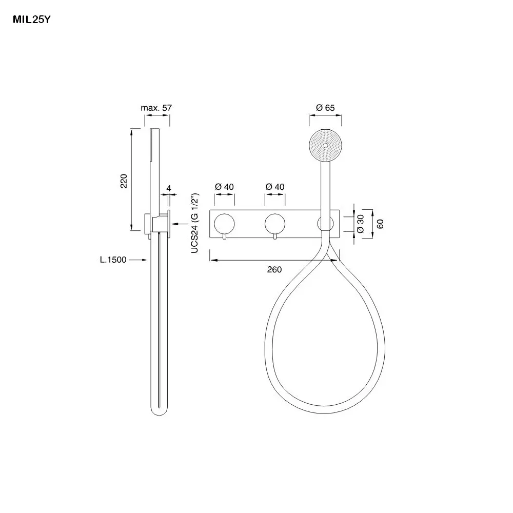 cea MIL 25Y Wand-Brause-Thermostat mit 2-Wege-Umstellung und Rundkopf-Handbrause, Durchmesser: 65mm, Schlauchfarbe quarzgrau nach RAL 7006, black diamond satiniert - MIL25YDBKDS cea MIL 25Y Wand-Brause-Thermostat mit 2-Wege-Umstellung und Rundkopf-Handbrause, Durchmesser: 65mm, Schlauchfarbe quarzgrau nach RAL 7006, black diamond satiniert - MIL25YDBKDS