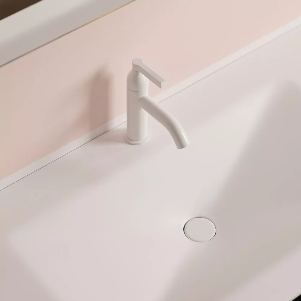 Agape RASO Waschtischplatte mit 2 integrierten RASO Waschbecken aus Solid Surface, Breite: 240cm, Tiefe: 50cm, Stärke: 1,2cm, inklusive Ablaufgarnitur, weiß matt - AE21PA285I-24000SS Agape RASO Waschtischplatte mit 2 integrierten RASO Waschbecken aus Solid Surface, Breite: 240cm, Tiefe: 50cm, Stärke: 1,2cm, inklusive Ablaufgarnitur, weiß matt - AE21PA285I-24000SS