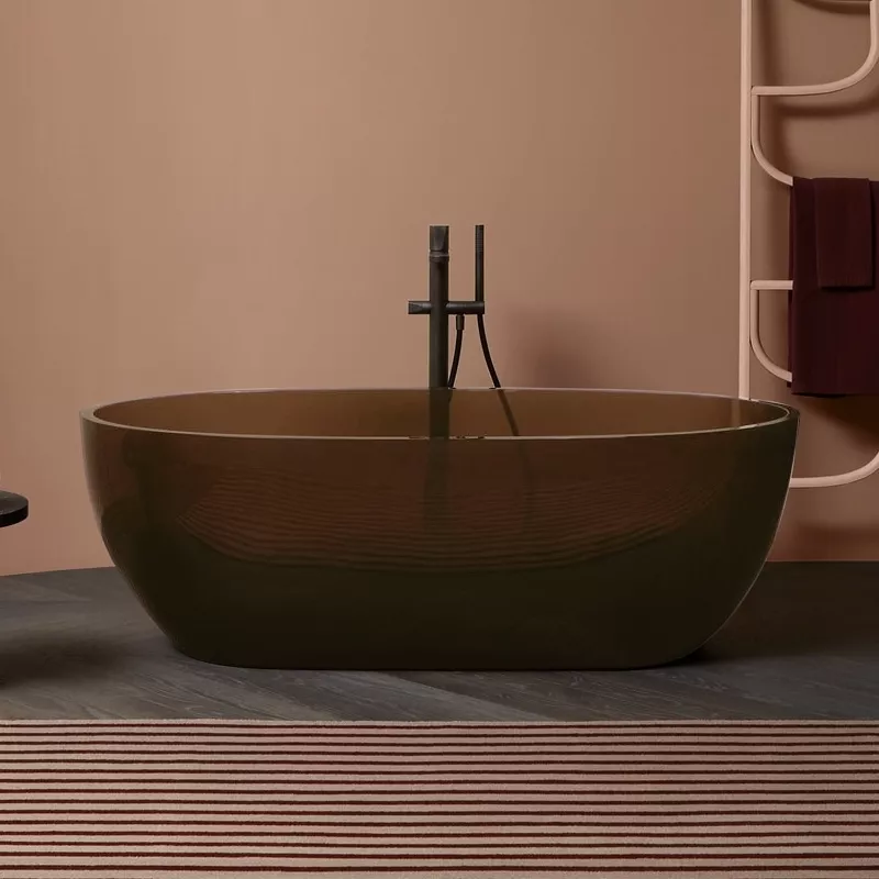 antoniolupi REFLEX freistehende Badewanne aus Cristalmood®, 167x86x53cm, barrique, Ablaufgarnitur chrom-REFLEXLU_BARRIQUE