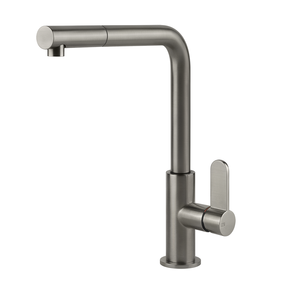 Gessi ACCIAIO Einhebelmischer mit Schwenkarm und Auszugsbrause mit 1 Strahlfunktion, edelstahl matt gebürstet - 60537239