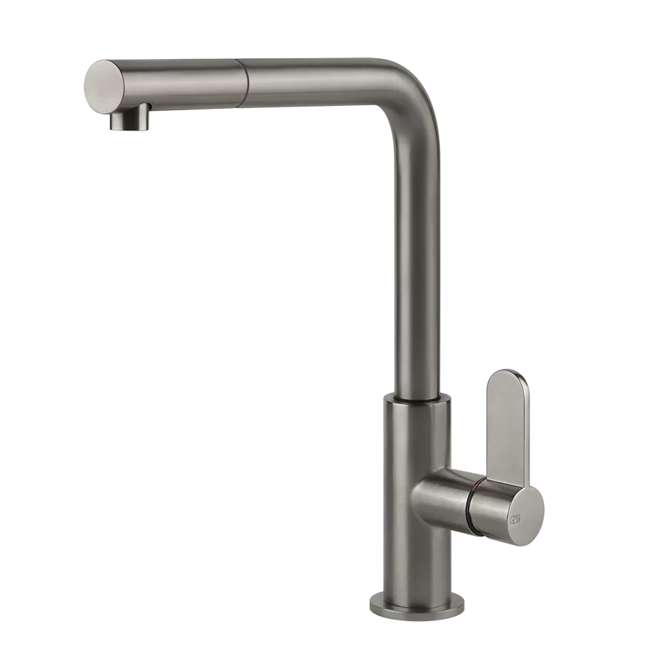Gessi ACCIAIO Einhebelmischer mit Schwenkarm und Auszugsbrause mit 1 Strahlfunktion, edelstahl matt gebürstet - 60537239