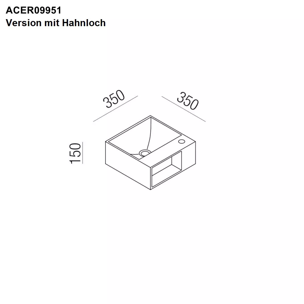 Agape HANDWASH quadratisches Wandbecken aus Zement mit seitlichem Ablagefach, Breite: 36cm, Höhe: 15cm, inklusive Ablaufgarnitur, mit Hahnloch, ziegelrot - ACER09951RE730