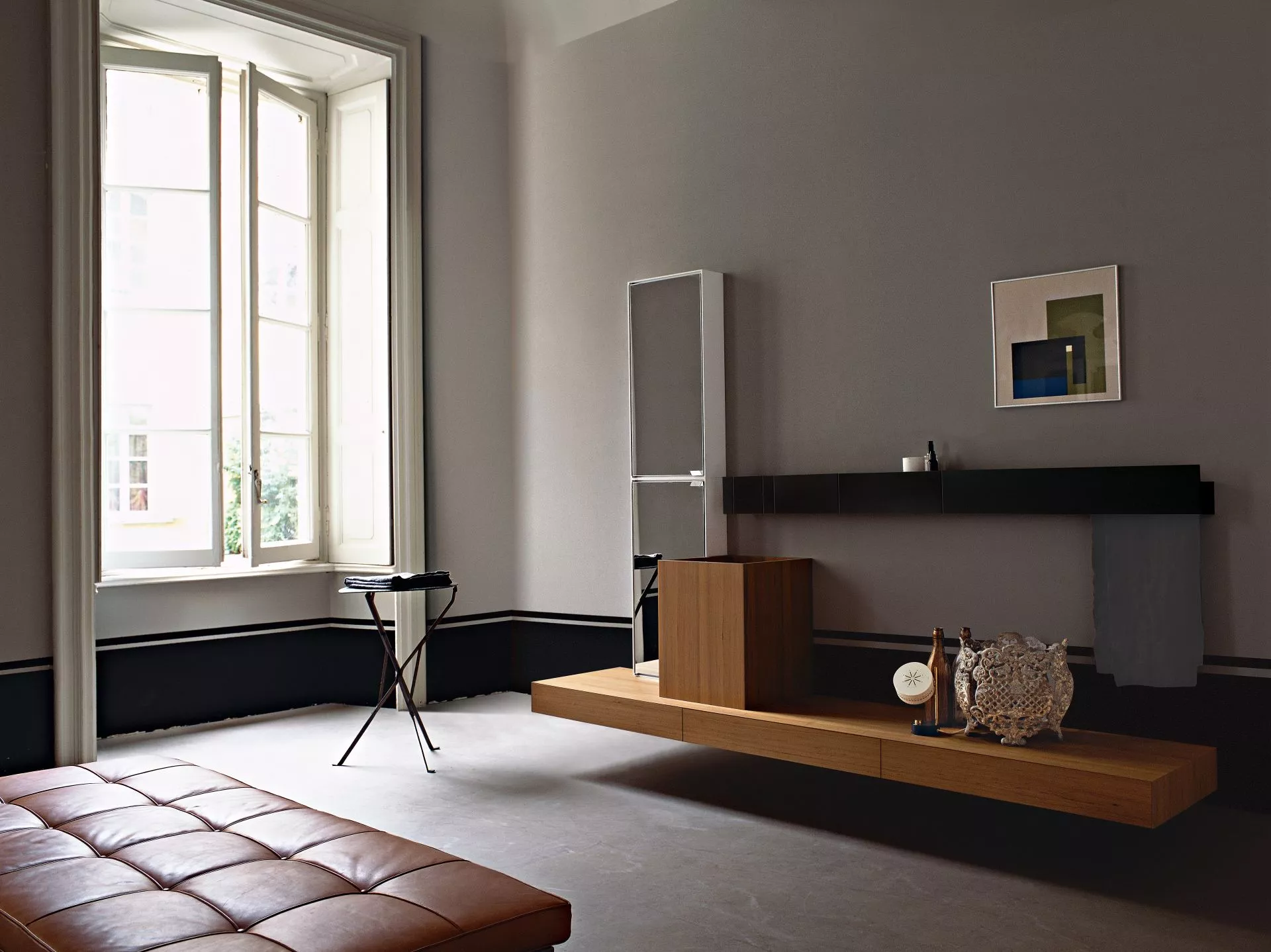 Agape CUBE Wandbecken aus Eichenholz, Breite: 40cm, Tiefe: 40cm, Höhe: 50cm, inklusive brüniert gebürsteter Ablaufgarnitur, rovere naturale - ACER0770MRTBR