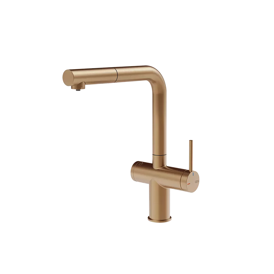 Gessi INEDITO FILTERED Einhebelmischer mit Schwenkarm und Auszugsbrause mit 1 Strahlfunktion, mit Filterwasserfunktion, zur Kombination mit dem Filtrationskit 01595, warmes bronze gebürstet PVD - 60572726