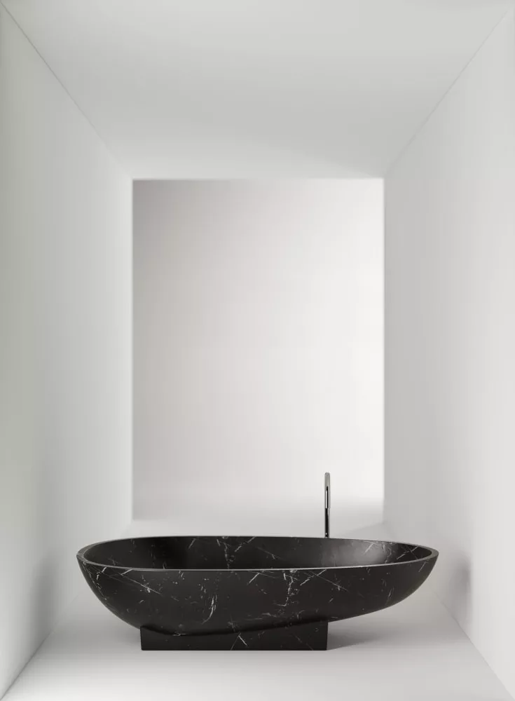 Agape SPOON freistehende Badewanne aus Naturstein, Breite: 181,5cm, Tiefe: 98,5cm, Höhe: 44cm, nero marquinia - AVAS0901NM Agape SPOON freistehende Badewanne aus Naturstein, Breite: 181,5cm, Tiefe: 98,5cm, Höhe: 44cm, nero marquinia - AVAS0901NM