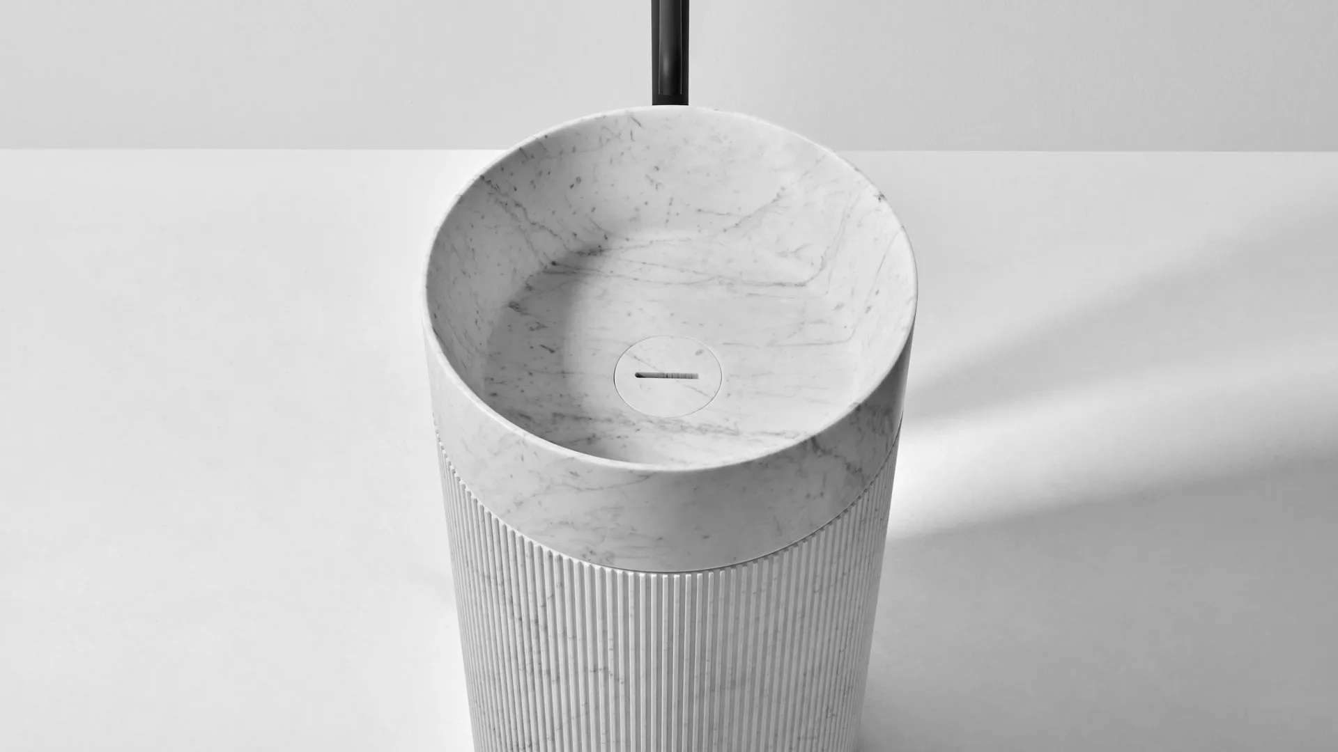 antoniolupi RIGATINO freistehendes Waschbecken aus Naturstein, Durchmesser: 45cm, Höhe: 85cm, bianco carrara-RIGATINO3-BIANCOCARRARA