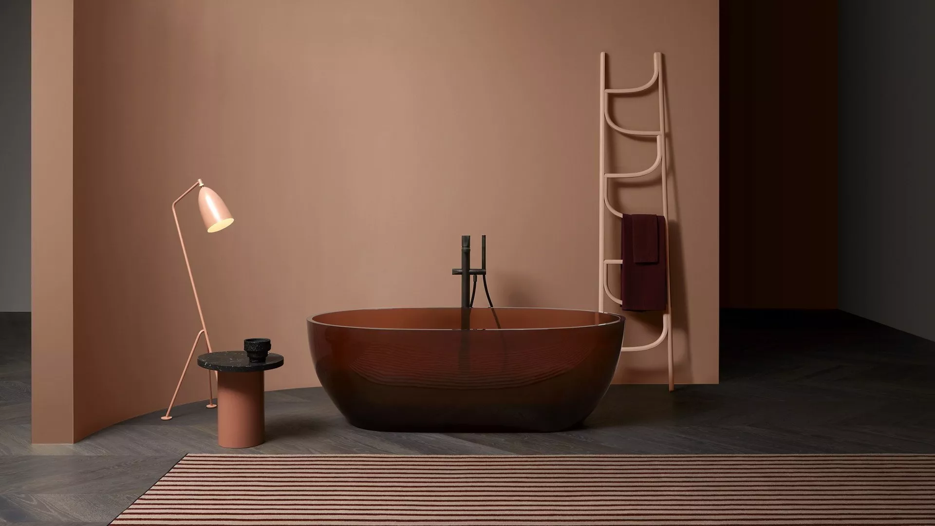 antoniolupi REFLEX freistehende Badewanne aus Cristalmood®, 167x86x53cm, ginger, Ablaufgarnitur chrom-REFLEXLU_GINGER