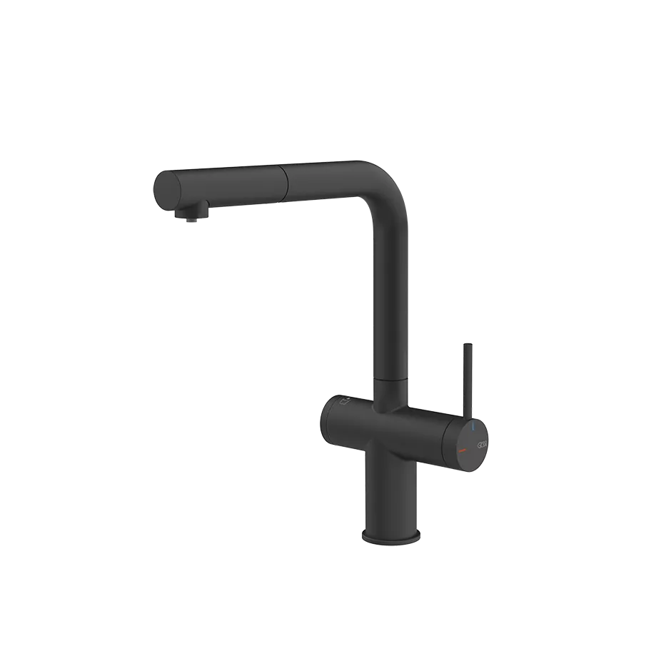 Gessi INEDITO FILTERED Einhebelmischer mit Schwenkarm und Auszugsbrause mit 1 Strahlfunktion, mit Filterwasserfunktion, zur Kombination mit dem Filtrationskit 01595, schwarz matt - 60572299