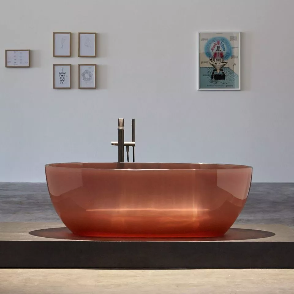 antoniolupi REFLEX freistehende Badewanne aus Cristalmood®, 167x86x53cm, ginger, Ablaufgarnitur chrom-REFLEXLU_GINGER