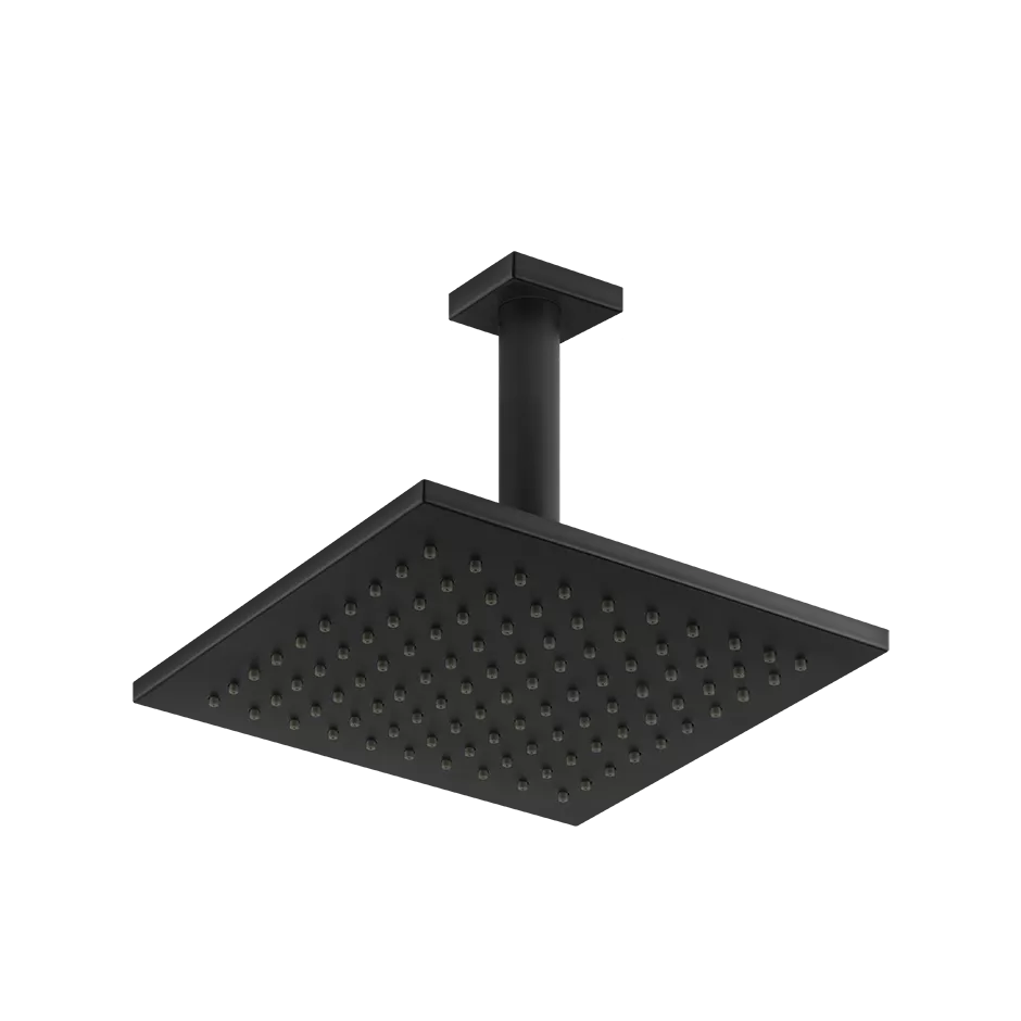 Gessi EMPORIO Antikalk-Kopfbrause zur Deckenmontage, 200x200mm, mit Gelenk und Deckenarm 264mm, Funktion: Regen, 1/2 Anschluss, bei 3 bar Druck ca. 9 l/min, schwarz matt - 47290299