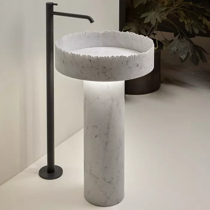 antoniolupi FLOW freistehendes Waschbecken aus Marmor, 85x47cm, mit Beleuchtung, bianco carrara - FLOWL