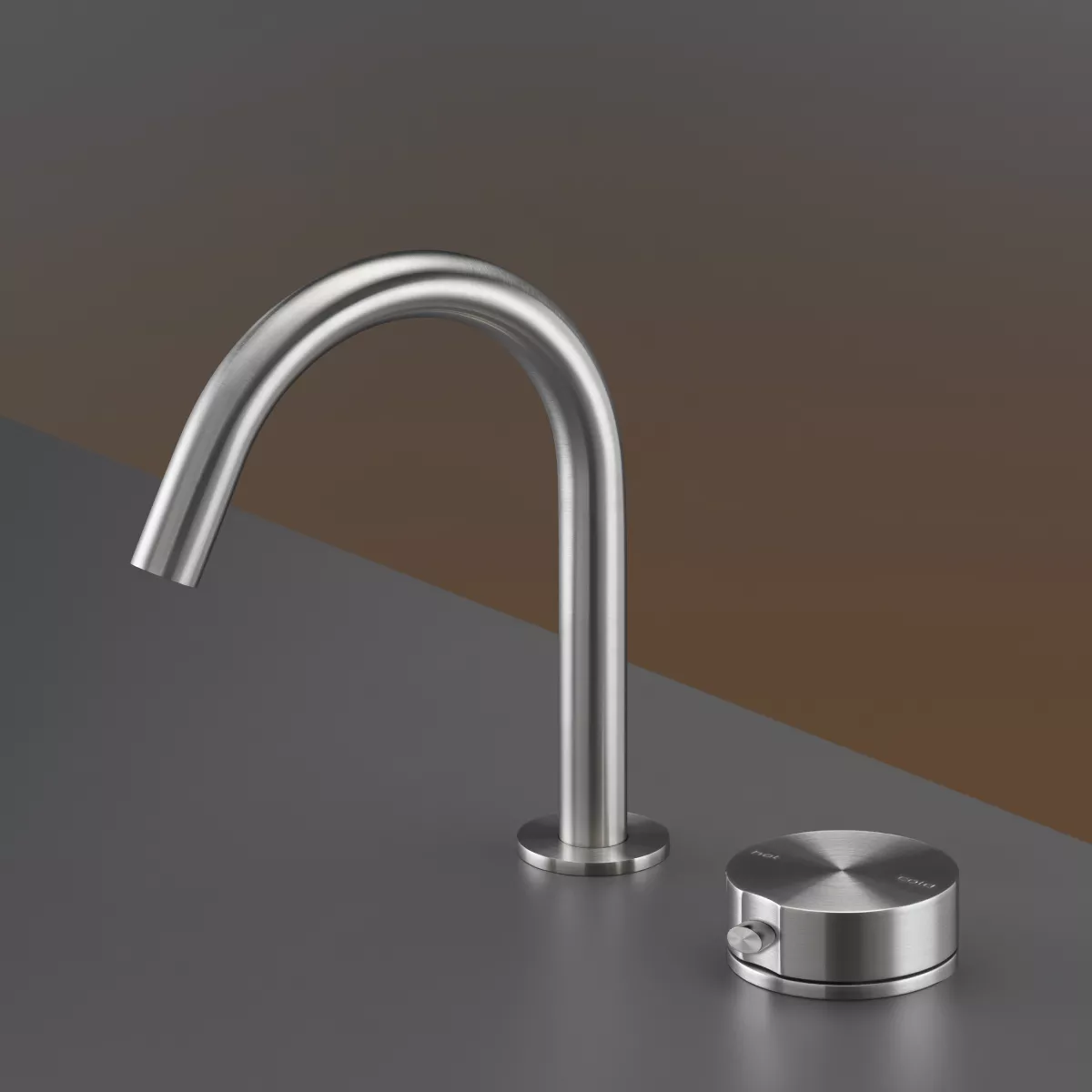 cea GIOTTO PLUS Zweiloch-Eingriffmischer mit Mengenregulierungs-Zapfen und Schwenkauslauf , H:190mm, edelstahl satiniert-GIO74S