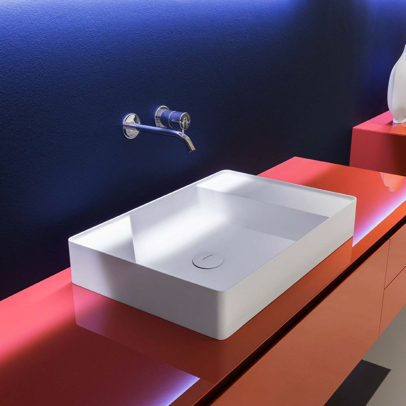 antoniolupi SIMPLO rechteckiges Aufsatzbecken, 63x42cm, ohne Hahnloch, weiß matt, Ablaufgarnitur weiß matt - SIMPLO63-2-A-0-0-AB