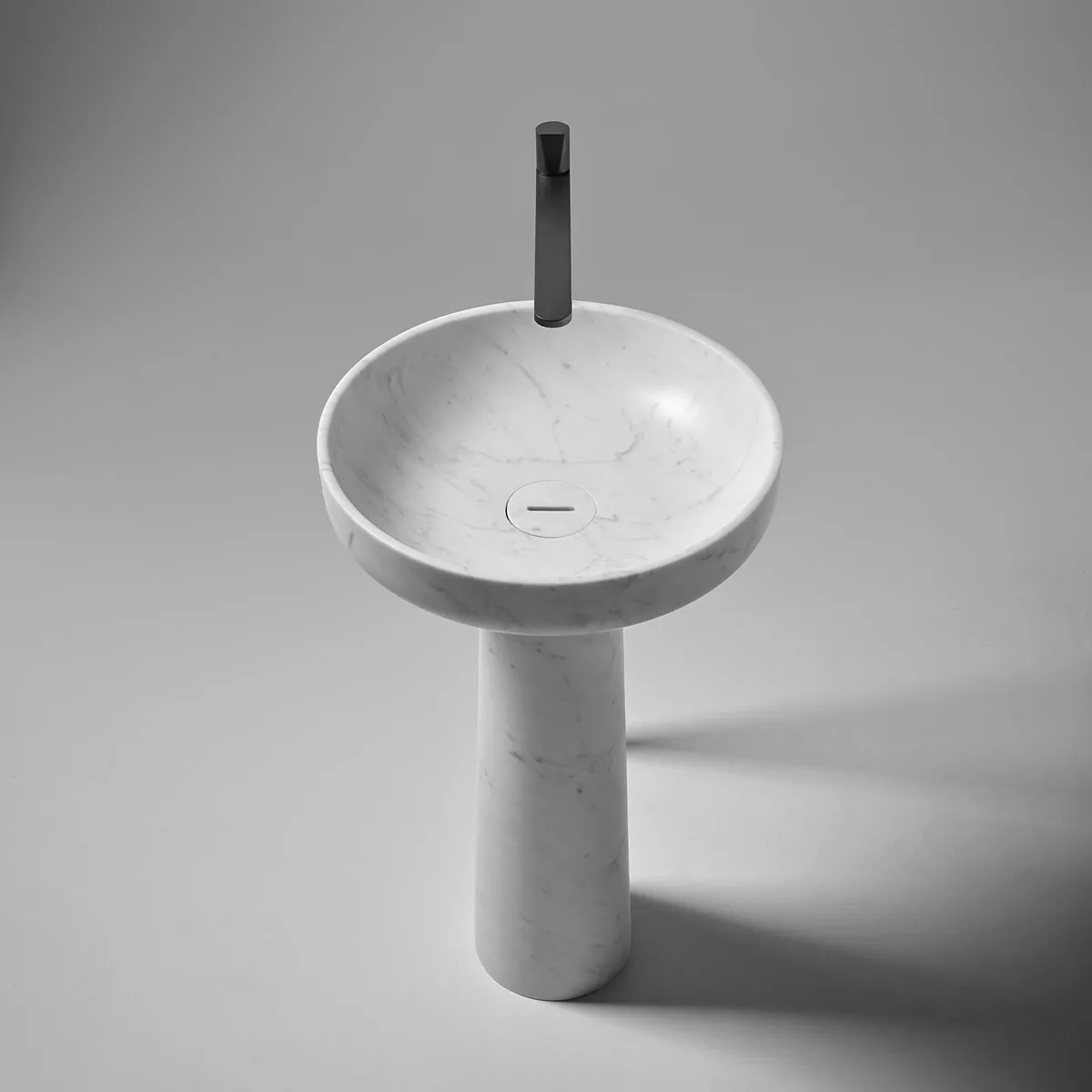antoniolupi AGO freistehendes Waschbecken aus Naturstein, Durchmesser: 50cm, Höhe: 85cm, bianco carrara-AGO185-BIANCOCARRARA