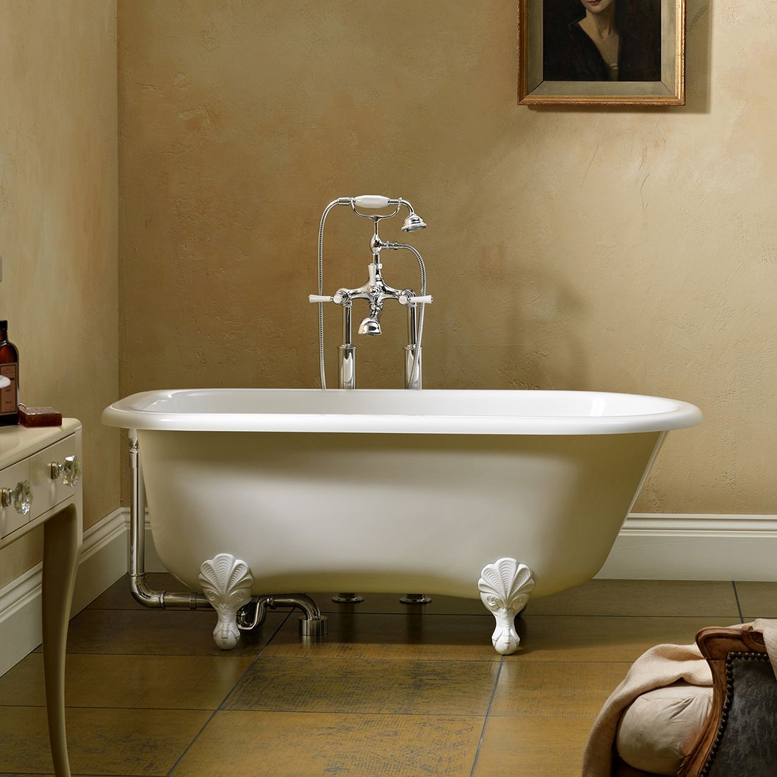 victoria + albert HAMPSHIRE freistehende Badewanne mit Überlauf und Klauenfüßen, Badewanne weiß glänzend-HA1-N-SW-OF+FT-HAM-SW