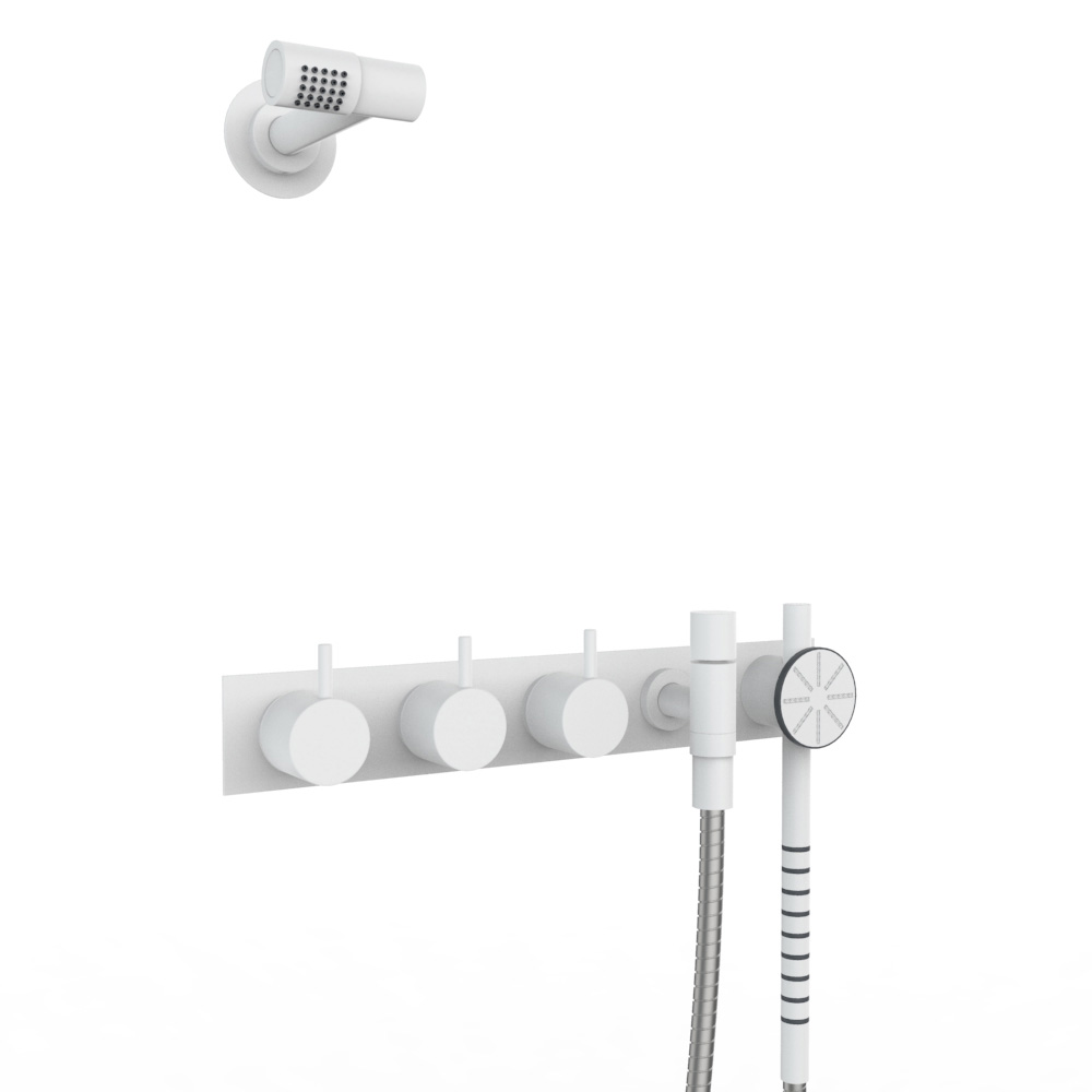 vola 875S-081 Unterputz-Brause-Zweigriffmischer mit 2-Wege-Umstellung mit Wand-Kopfbrause 080, Hebel:25mm, weiß matt-875S-081-28