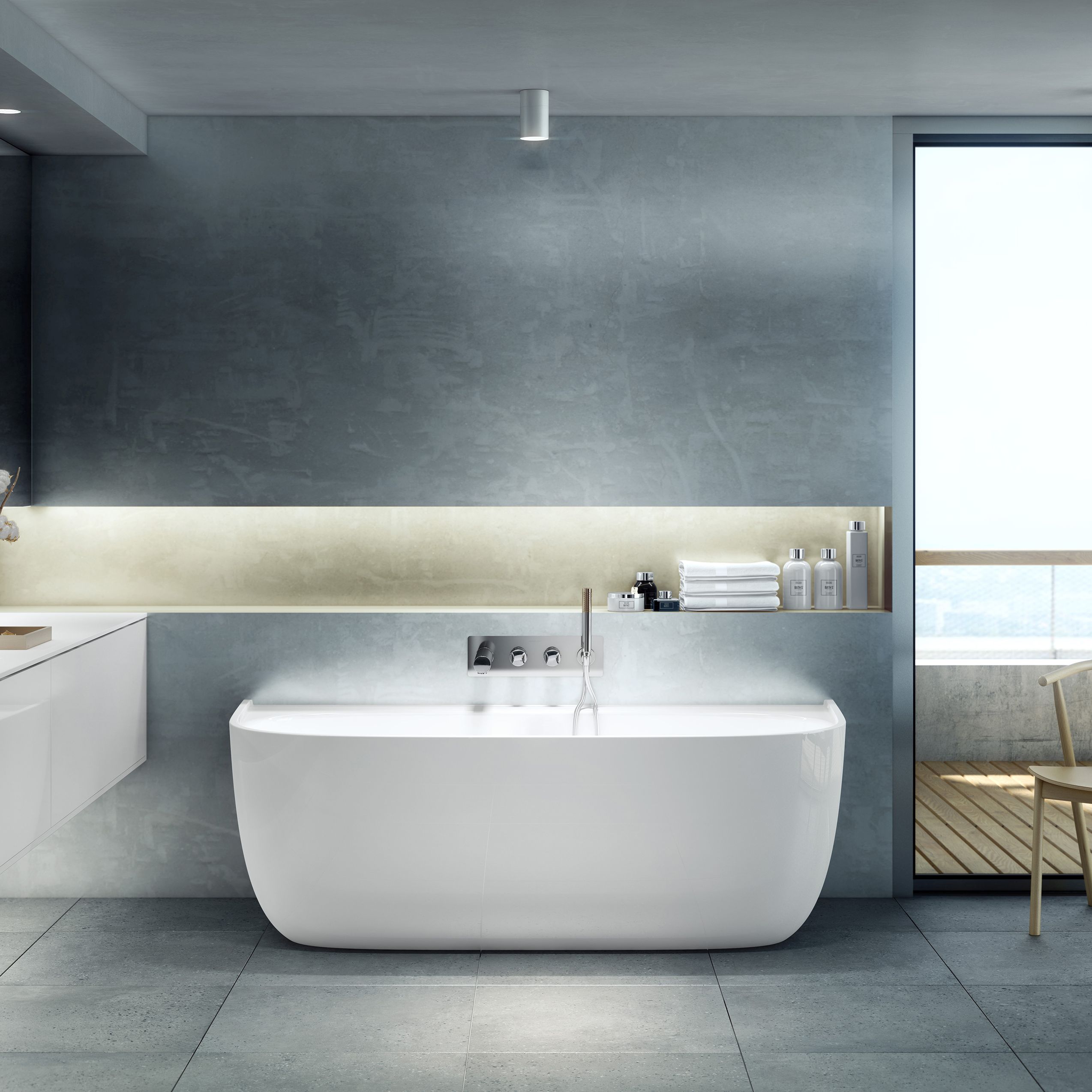 victoria + albert ELDON freistehende Badewanne zur Wandmontierung mit Armaturenrand, 174,9x85x60cm, weiß glänzend-ELD-N-SW-OF