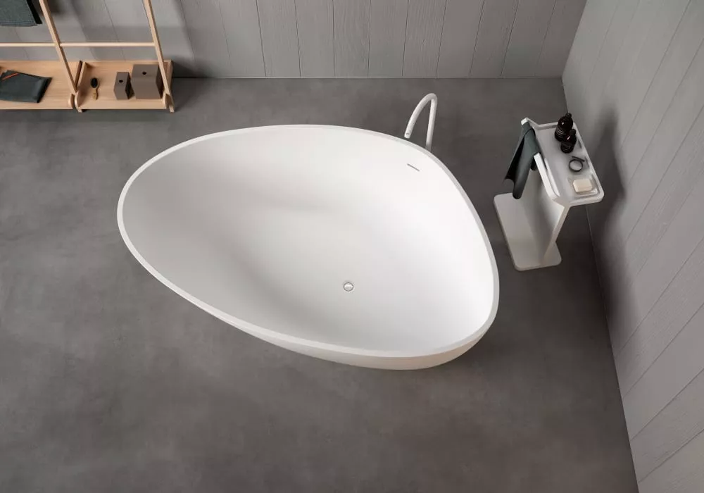 Agape DROP freistehende Badewanne aus Cristalplant®, Breite: 195cm, Tiefe: 129cm, Höhe: 57,5cm, weiß matt - AVAS1097ZZ