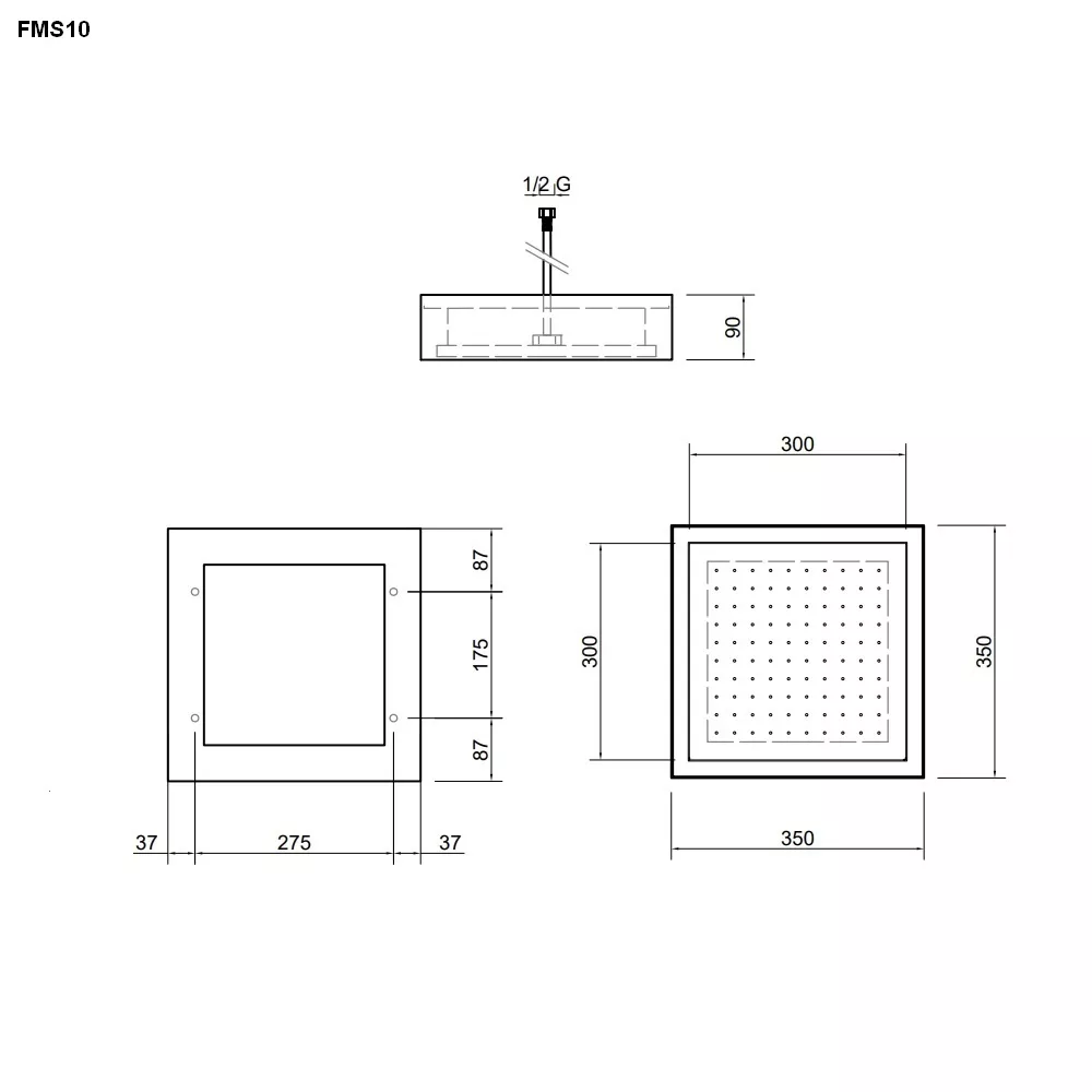 antoniolupi FMS10 Deckenkopfbrause, 35x35cm mit LED-Beleuchtung, weiß/weiß-FMS10_BL