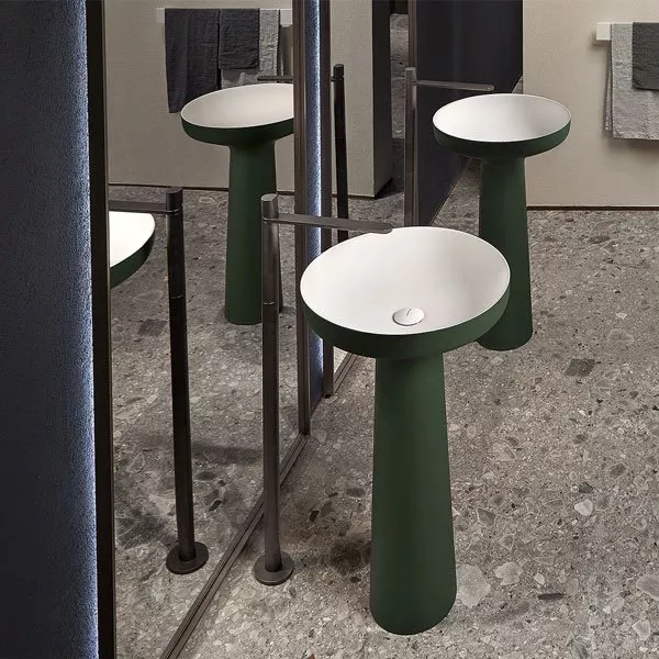 antoniolupi AGO freistehendes Waschbecken aus Flumood®, Durchmesser: 50cm, Höhe: 85cm, innen weiß matt, außen lackiert nach antoniolupi Farbkarte-AGO85-5-DIV