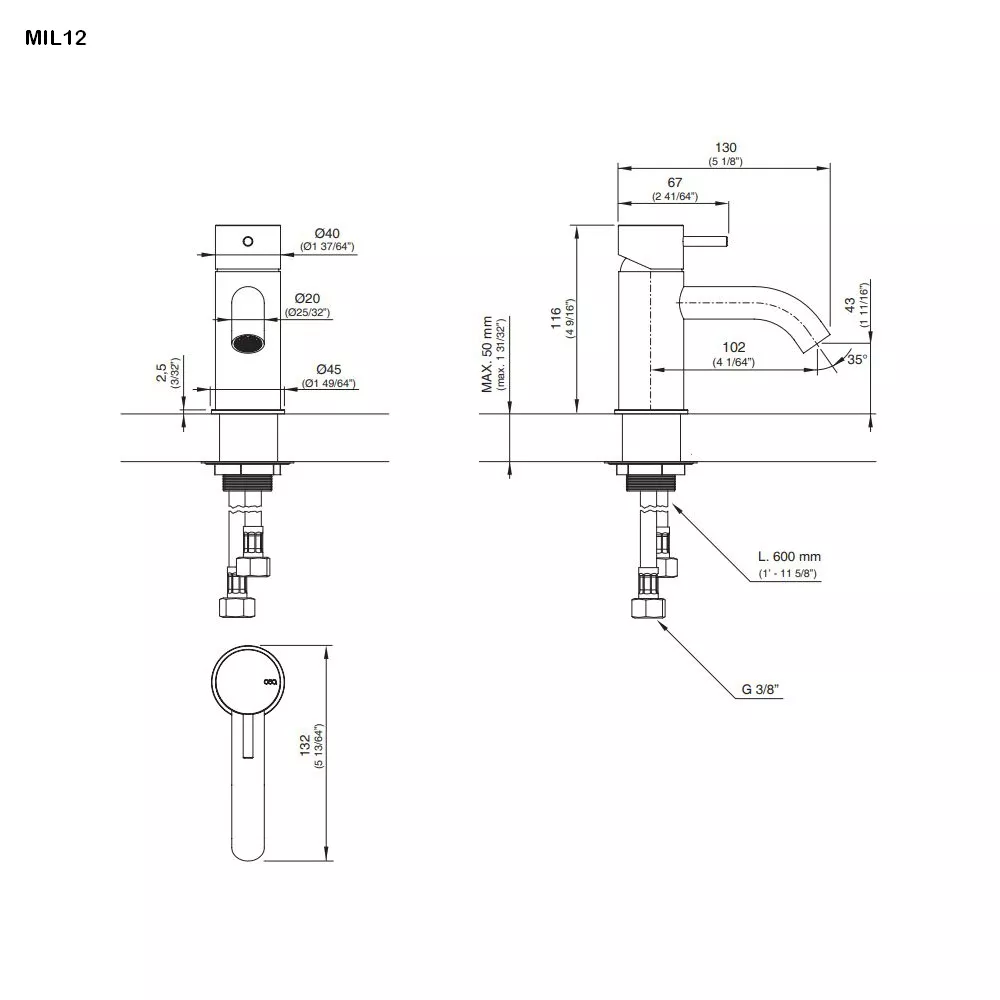 cea MIL 12 Waschtisch-Eingriffmischer, H:115mm, edelstahl satiniert-MIL12S