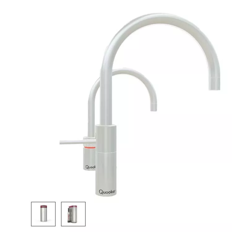Quooker Nordic Round Twintaps Mischbatterie und Kalt- und Kochendwasserspender für Warm+Kaltwasseranschluss-22+NRRVSTTCUBE