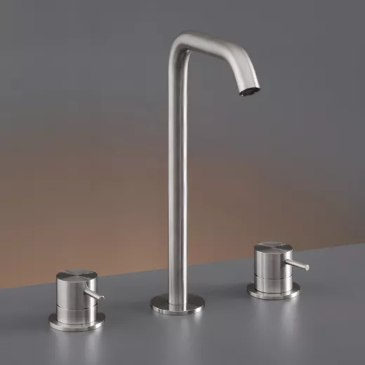 cea MIL 79 Dreiloch-Zweigriffmischer mit Schwenkauslauf , H:280mm, edelstahl satiniert-MIL79S