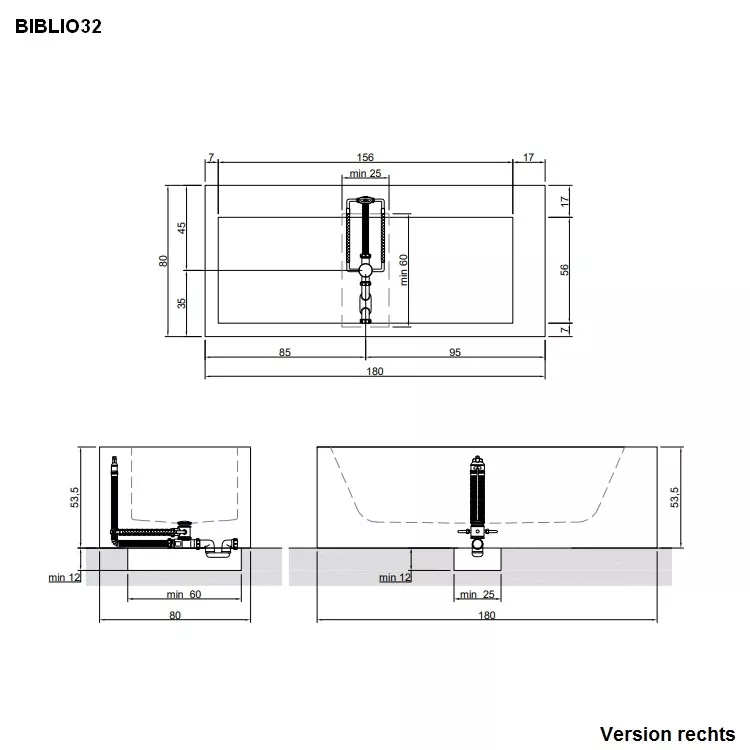 antoniolupi BIBLIO Badewanne mit 2 Armaturenrändern, 180x80x53,5cm, 3 Seiten verkleidet, Version links, weiß matt, Ablaufgarnitur weiß matt-BIBLIO323L_SX