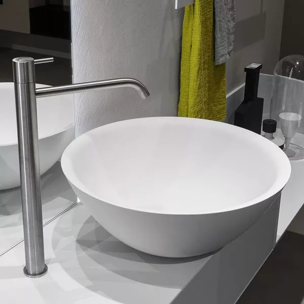 antoniolupi TONDOMOOD rundes Aufsatzbecken, D:50cm, weiß matt, Ablaufgarnitur weiß matt-TONDOMOOD