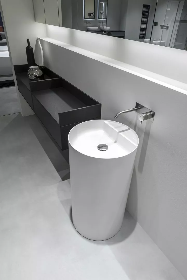 antoniolupi SIMPLO freistehendes Waschbecken, D:45cm, H:85cm, ohne Hahnloch, weiß matt, Ablaufgarnitur weiß matt - SIMPLO85-2-0-0