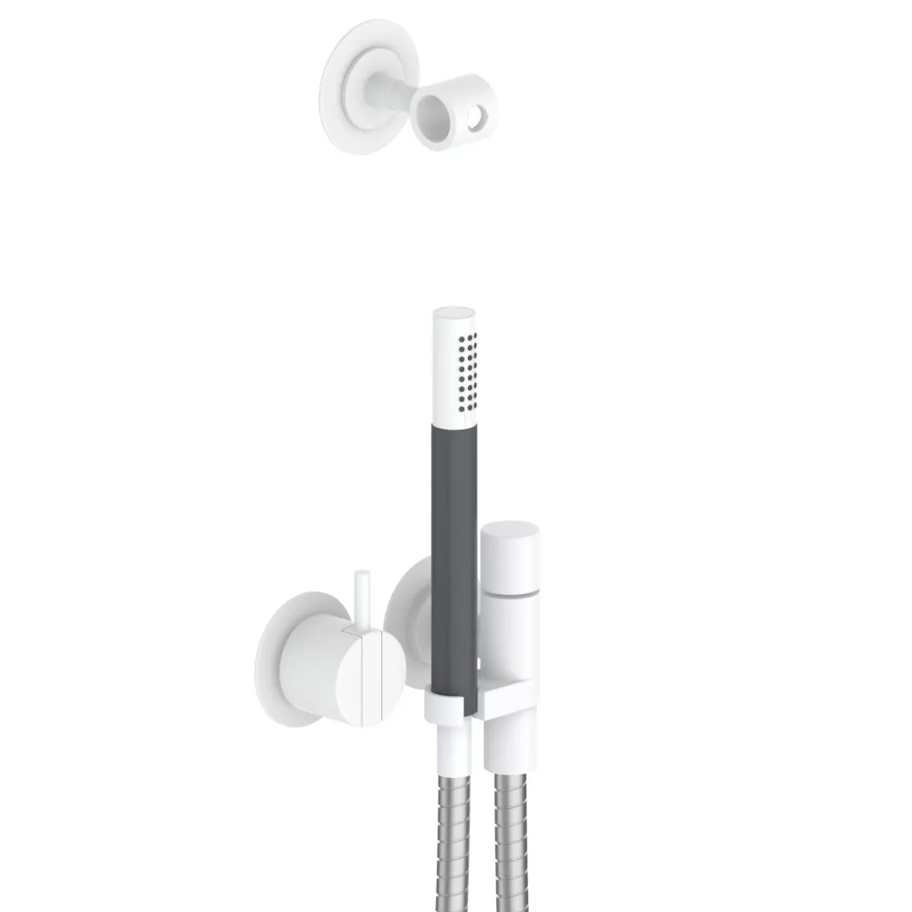 vola 2171T9 Unterputz-Brause-Einhebelmischer mit Stabhandbrause und Halterung, Hebel:25mm, weiß matt-2171T9-28