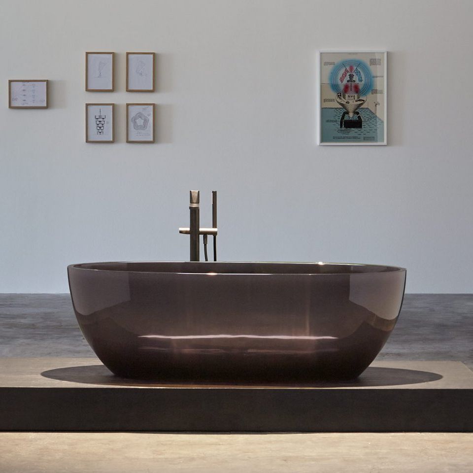 antoniolupi REFLEX freistehende Badewanne aus Cristalmood®, 167x86x53cm, fumé, Ablaufgarnitur chrom-REFLEXLU_FUME