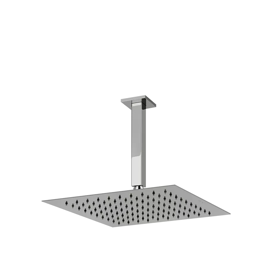 Gessi EMPORIO Antikalk-Kopfbrause zur Deckenmontage, 300x300mm, mit Gelenk und quadratischem Deckenarm 252mm, Funktion: Regen, 1/2 Anschluss, bei 3 bar Druck ca. 9 l/min, edelstahl poliert - 93351238