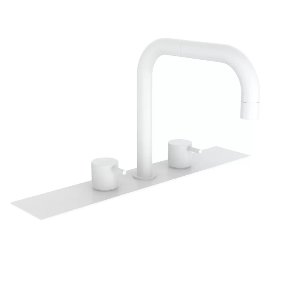 vola BK6B Wannen-Zweigriffmischer für Wannenrand, Ausladung:200mm, Hebel:25mm, weiß matt-BK6B-28 vola BK6B Wannen-Zweigriffmischer für Wannenrand, Ausladung:200mm, Hebel:25mm, weiß matt-BK6B-28