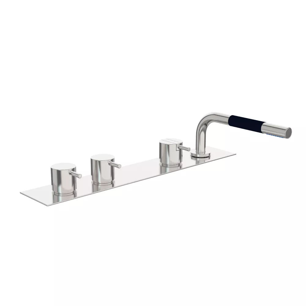 vola BK4 Wannen-Zweigriffmischer mit Brause für Fliesenbank, Befüllung über den Überlauf, ohne Garnitur, Hebel:25mm, chrom-BK4-16