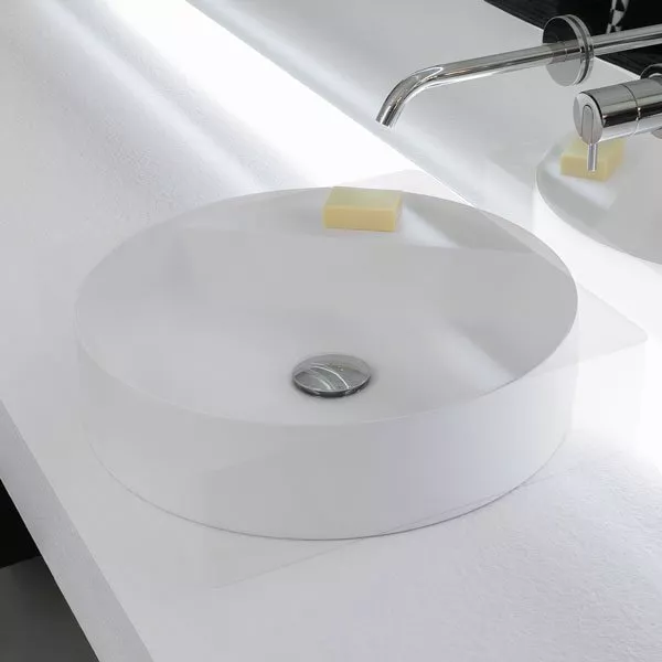 antoniolupi SIMPLOTONDO rundes Aufsatzbecken, D:45cm, ohne Hahnloch, weiß matt, Ablaufgarnitur weiß matt - SIMPLOTONDO-2-0-0