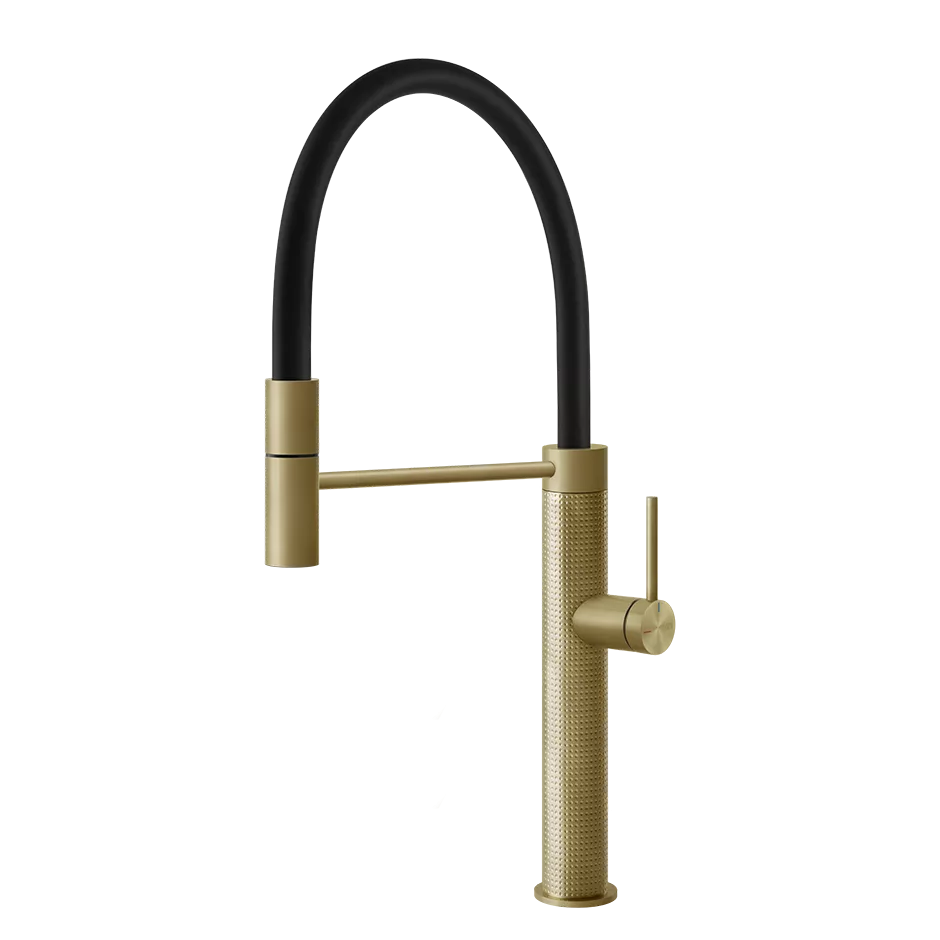 Gessi 316 Semi-Pro Einhebelmischer mit Schwenkarm und Auszugsbrause mit 1 Funktion, Oberfläche CESELLO, messing gebürstet PVD - 60014727