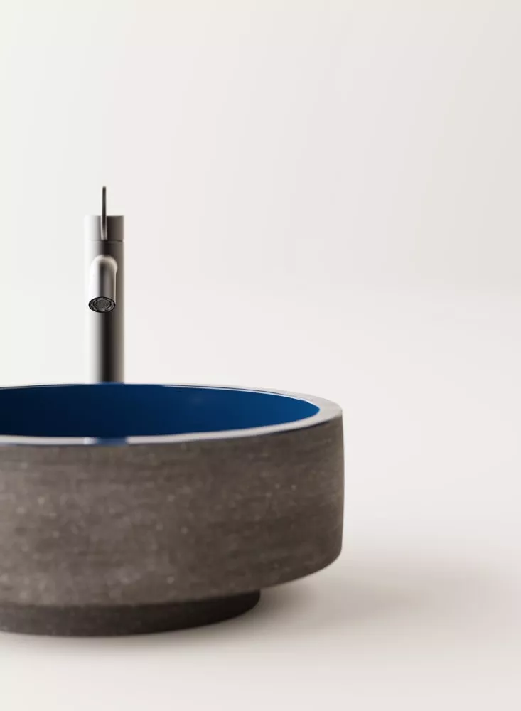 Agape CENOTE tiefes Aufsatzbecken aus Ton, Durchmesser: 42cm, inklusive Ablaufgarnitur, dunkler Ton, weitere Farben auf Anfrage möglich - ACER0420TSST