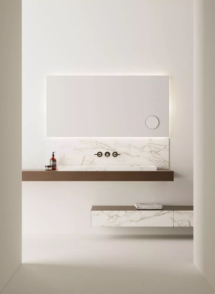 Agape 004 Aufsatzbecken aus Naturstein, Breite: 100cm, inklusive Ablaufventil, bianco carrara - ACER004100MC