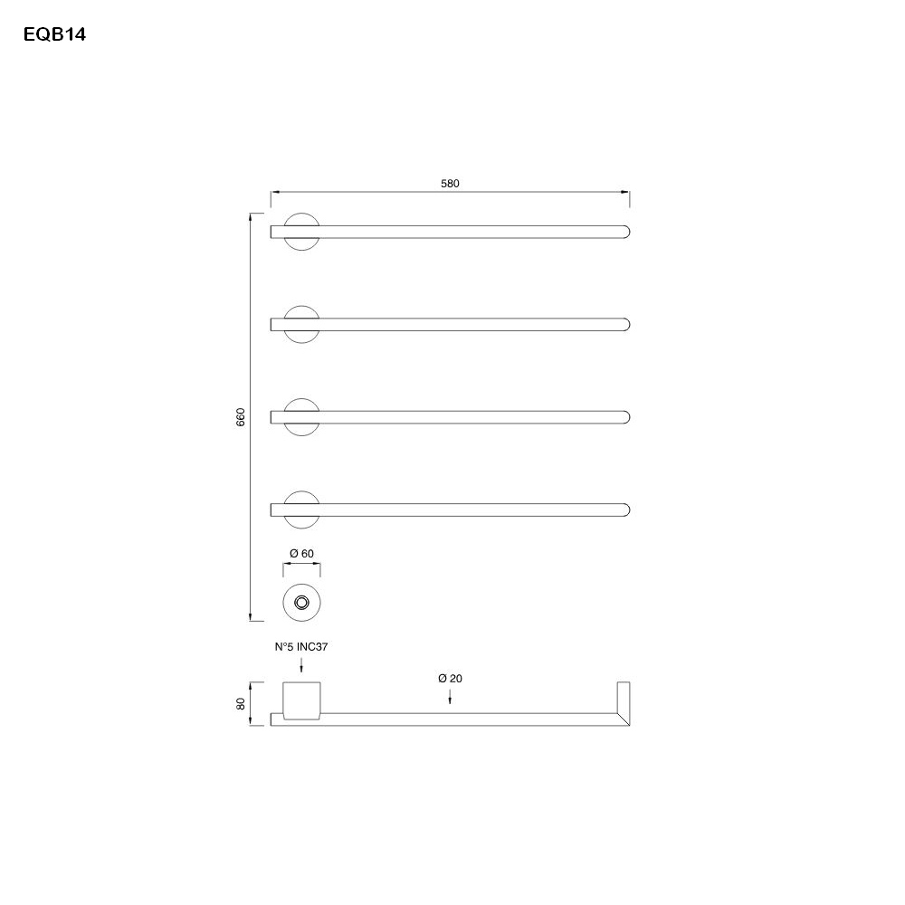 cea EQUILIBRIO elektrischer Handtuchwärmer mit 4 horizontalen Heizstäben mit Power-Taste, edelstahl satiniert-EQB14S